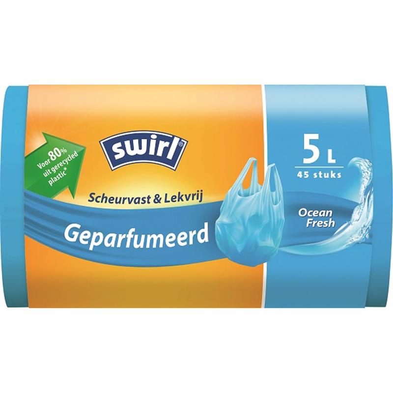 Swirl Pedaalemmerzak Geparfumeerd Met Handvat 5 Liter Rol A 45 Zakken Voor 80%