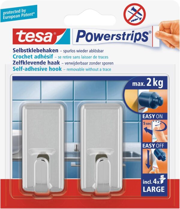 Tesa Plakhaakjes Met Powerstrips L Chroom