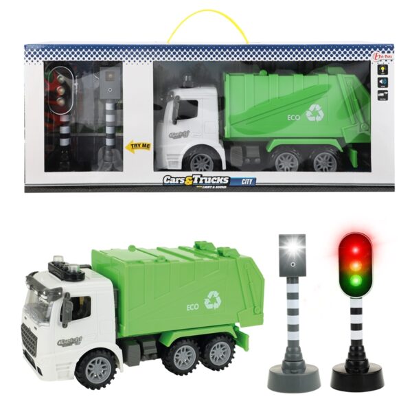 Toi Toys Set Vuilniswagen Frictie + Verkeerslicht (licht+geluid)