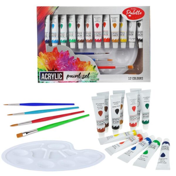 Toi Toys Verfset 12 Tubes Acrylverf Met Kwasten