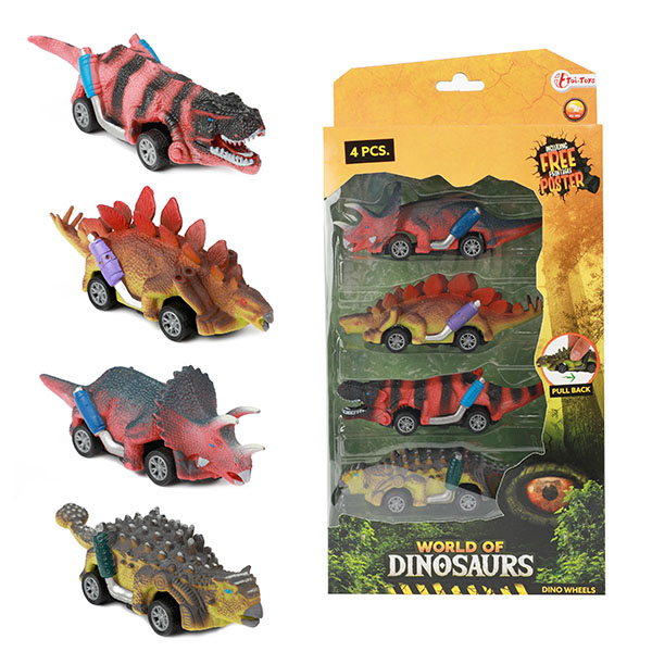 Toi Toys World Of Dinosaurs 4 Dino-auto&apos;s Pull Back