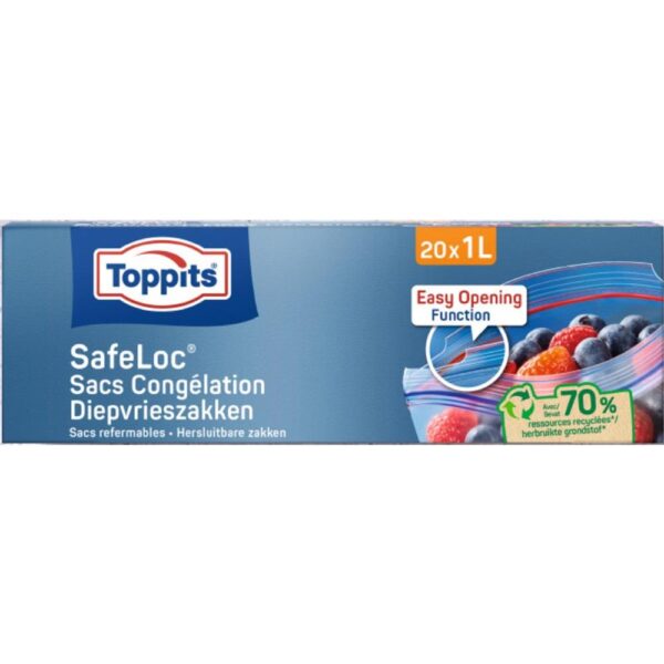 Toppits Diepvrieszakken 1 Liter Safeloc Met Dubbele Zip-sluiting